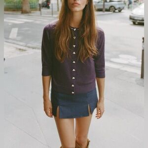 Zara JEWEL BEADED KNIT PURPLE CARDIGAN